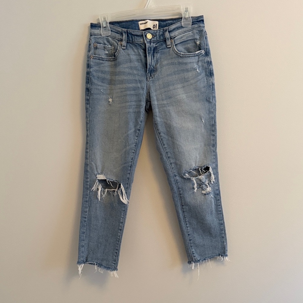 Garage Faded Blue Ripped Ankle Jeans